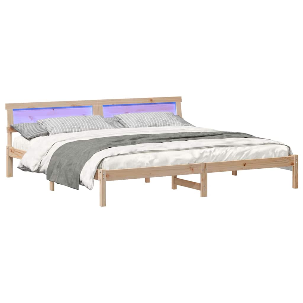 Bed Frame with Headboard Brown 200 x 200 cm Solid pine wood