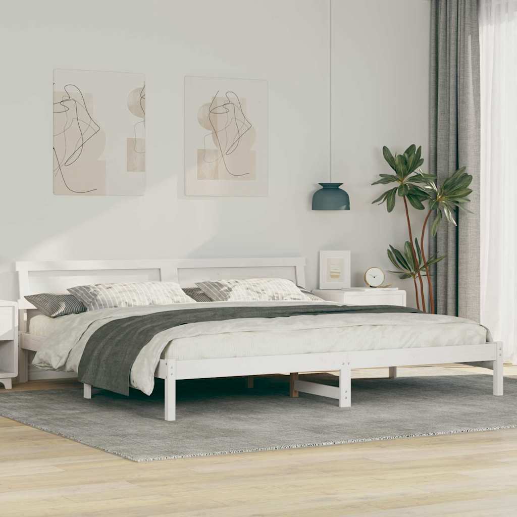 Bed Frame with Headboard White 200 x 200 cm Solid Pine Wood