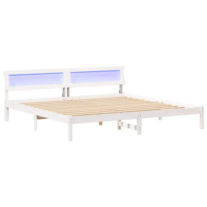 Bed Frame with Headboard White 200 x 200 cm Solid Pine Wood