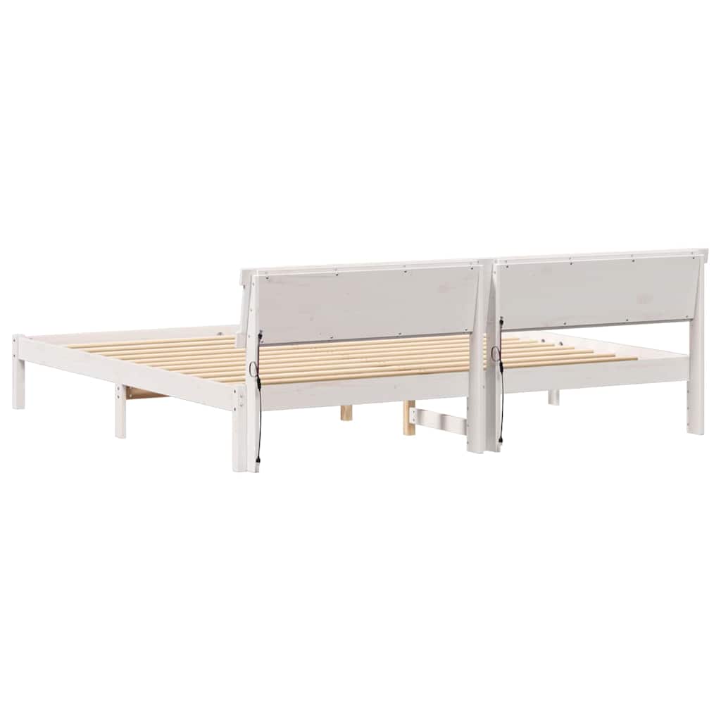 Bed Frame with Headboard White 200 x 200 cm Solid Pine Wood
