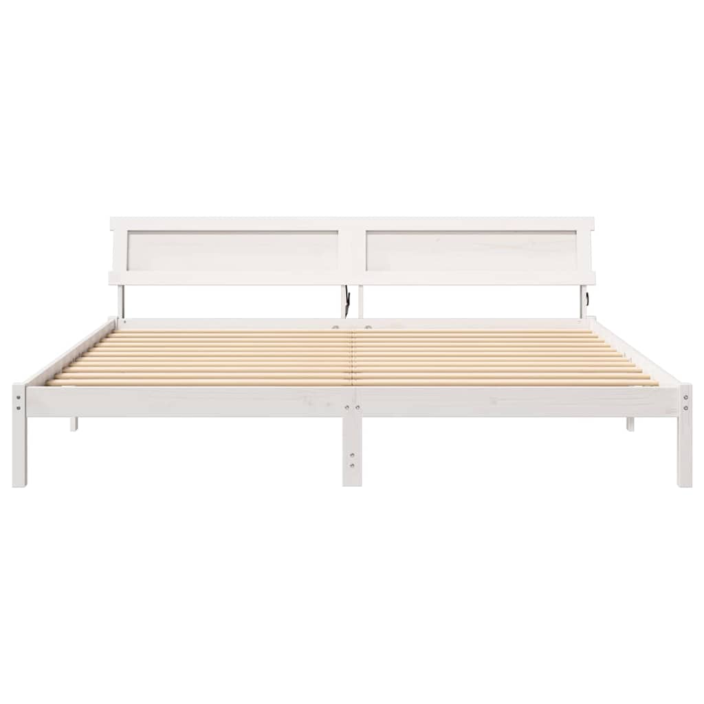 Bed Frame with Headboard White 200 x 200 cm Solid Pine Wood