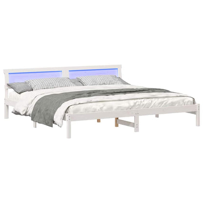 Bed Frame with Headboard White 200 x 200 cm Solid Pine Wood