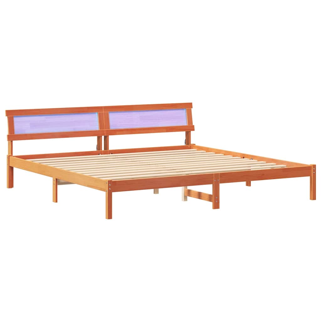 Bed Frame with Headboard Wax Brown 200 x 200 cm Solid Pine Wood