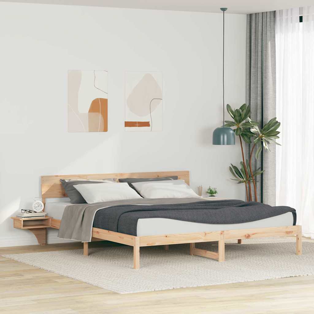 Bed Frame with Headboard Brown 200 x 200 cm Solid Pine Wood
