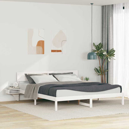 Bed Frame with Headboard White 200 x 200 cm Solid Pine Wood