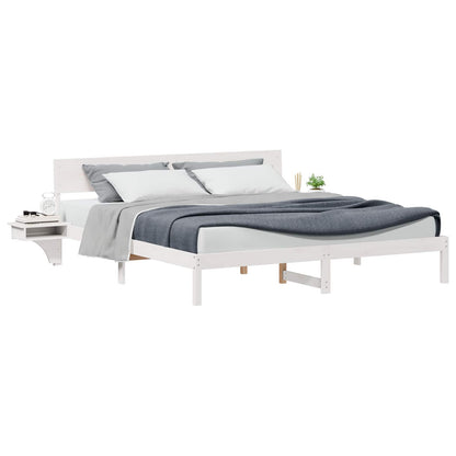 Bed Frame with Headboard White 200 x 200 cm Solid Pine Wood