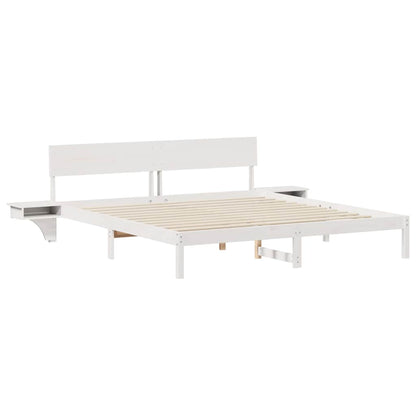Bed Frame with Headboard White 200 x 200 cm Solid Pine Wood