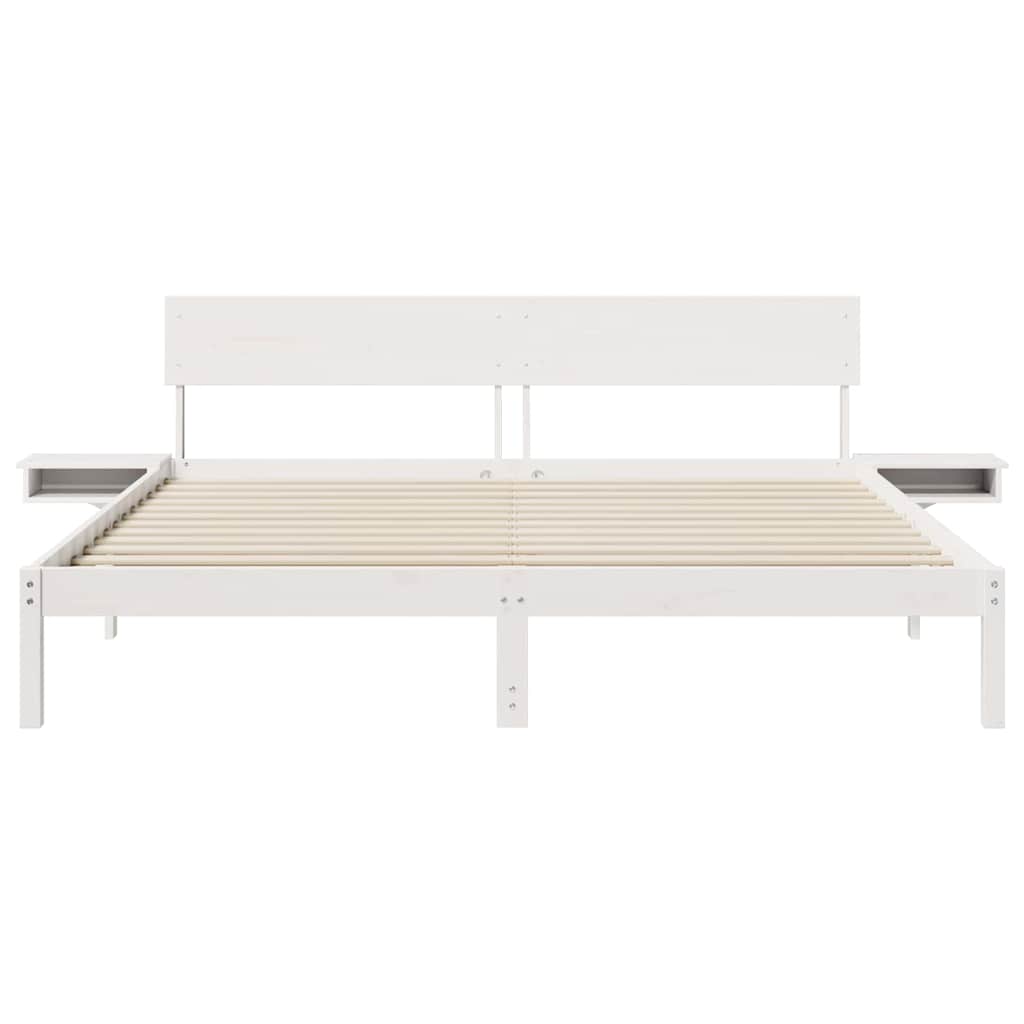 Bed Frame with Headboard White 200 x 200 cm Solid Pine Wood