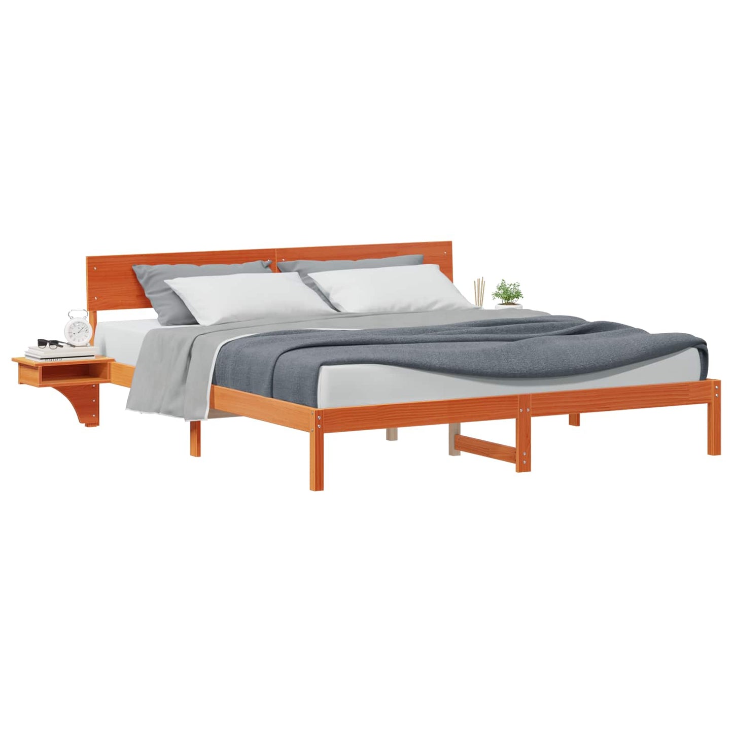 Bed Frame with Headboard Wax Brown 200 x 200 cm Solid Pine Wood
