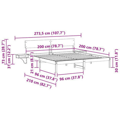 Bed Frame with Headboard Wax Brown 200 x 200 cm Solid Pine Wood