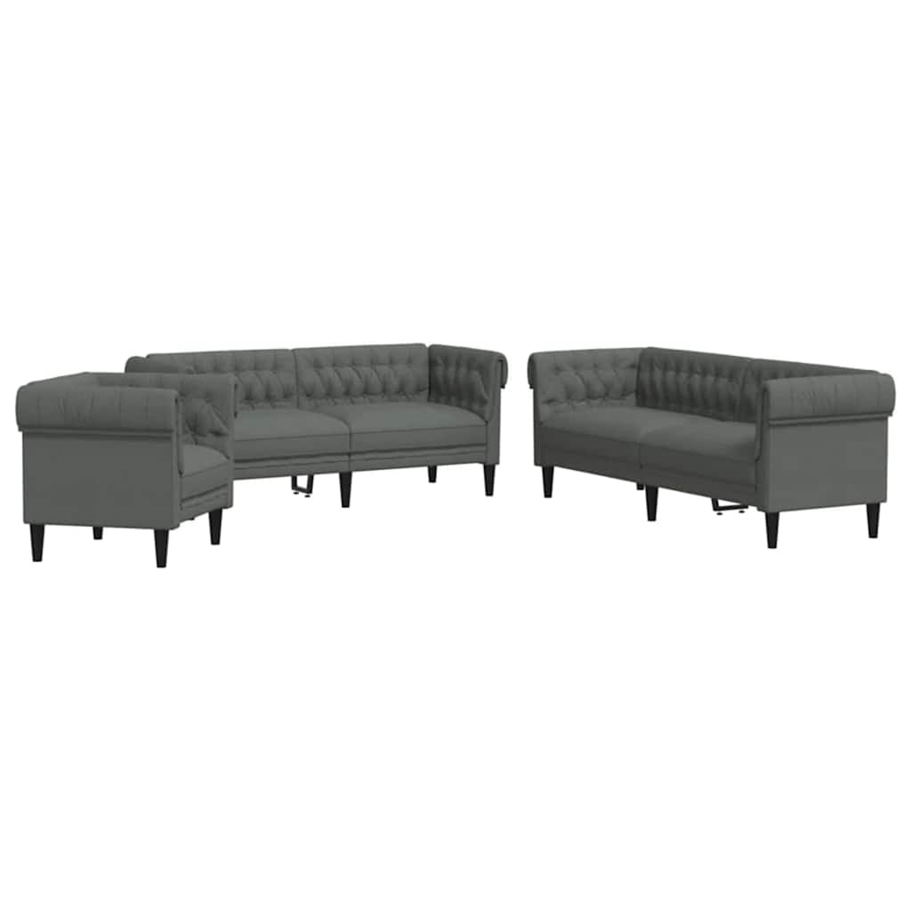 Living Room Couch 3 pcs Dark Grey Fabric