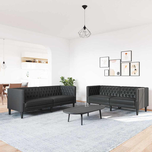 Living Room Couch 2 pcs Black Faux Leather
