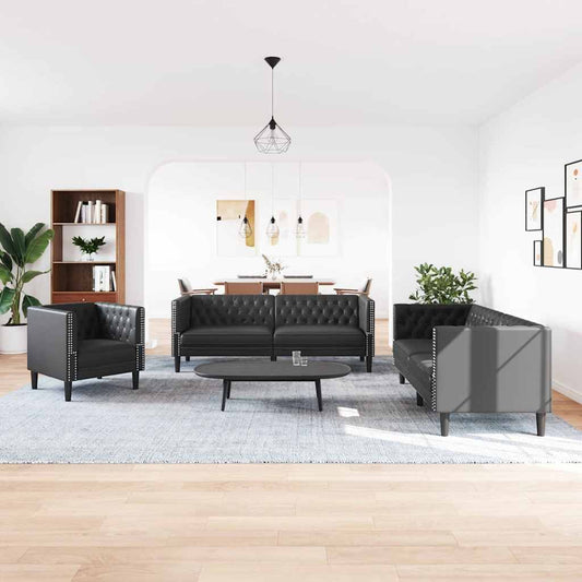 Living Room Couch 3 pcs Black Faux Leather