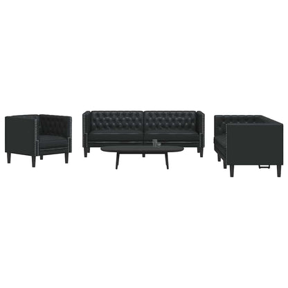 Living Room Couch 3 pcs Black Faux Leather