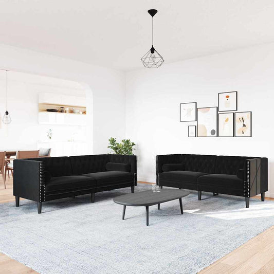 Living Room Couch 2 pcs Black Velvet
