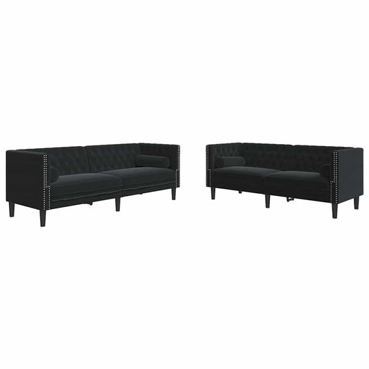 Living Room Couch 2 pcs Black Velvet