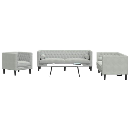 Living Room Couch 3 pcs Light Grey 194 x 74.5 x 70.5 cm Velvet