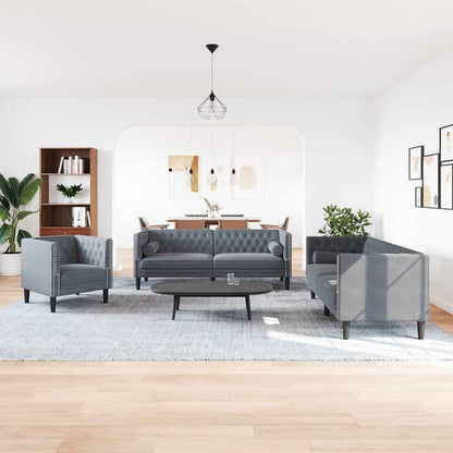 Living Room Couch 3 pcs Dark Grey 194 x 74.5 x 70.5 cm Velvet