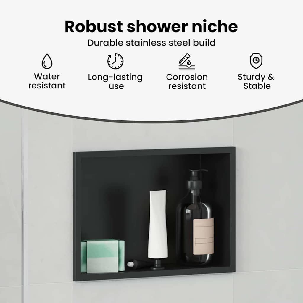 Shower Niche Black 30 x 20 x 9.5 cm Stainless Steel
