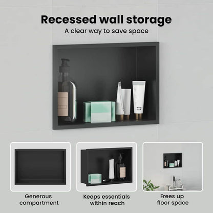 Shower Niche Black 30 x 20 x 9.5 cm Stainless Steel