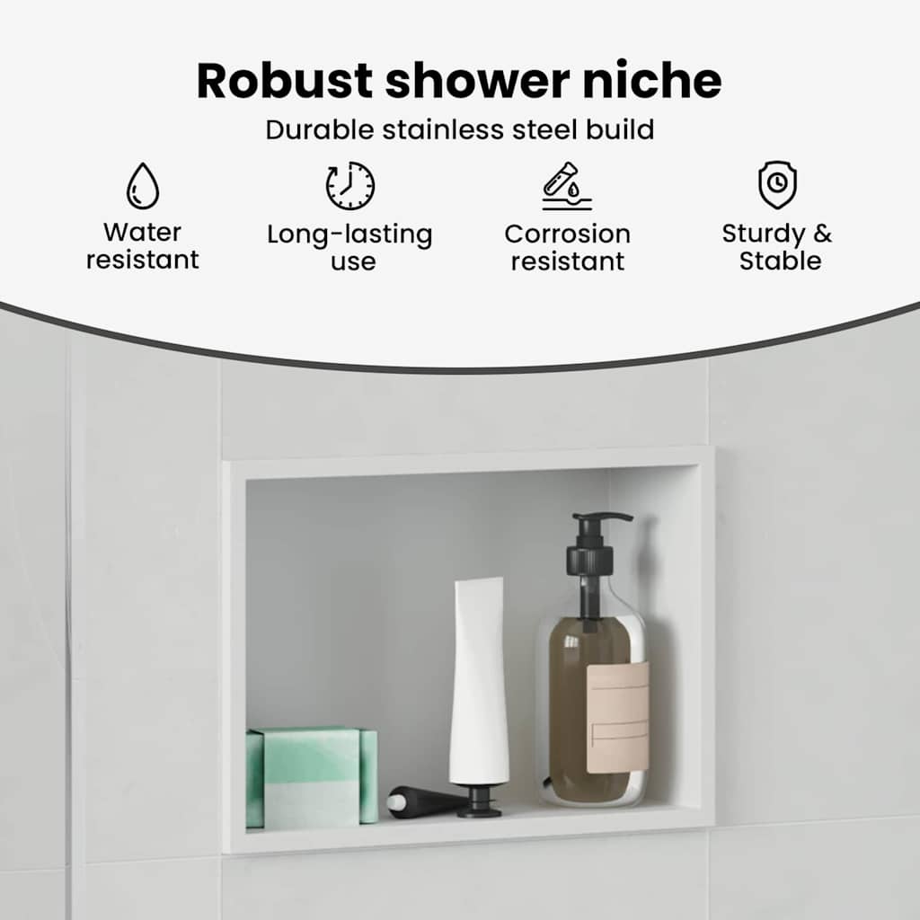 Shower Niche White 30 x 20 x 9.5 cm Stainless Steel