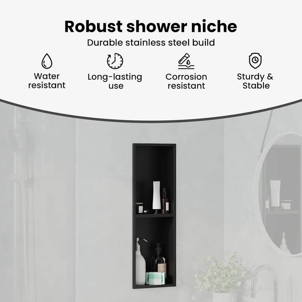 Shower Niche Black 60 x 20 x 9.5 cm Stainless Steel