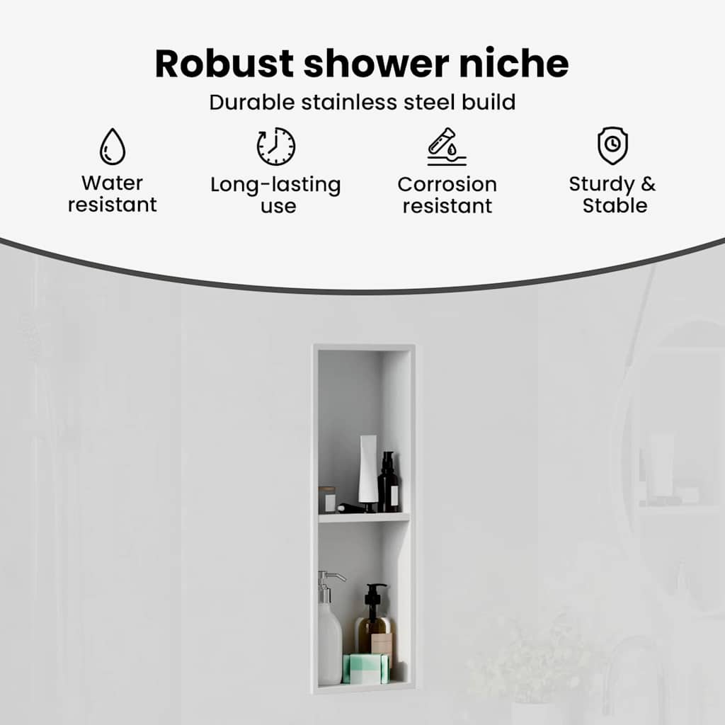 Shower Niche White 60 x 20 x 9.5 cm Stainless Steel