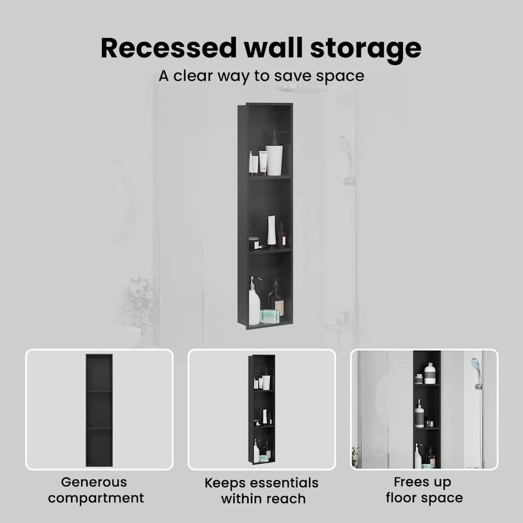 Shower Niche Black 90 x 20 x 9.5 cm Stainless Steel