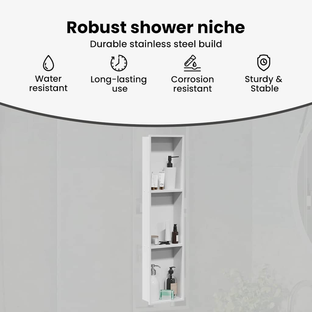 Shower Niche White 90 x 20 x 9.5 cm Stainless Steel