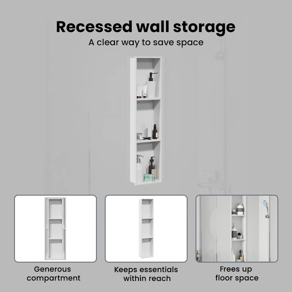Shower Niche White 90 x 20 x 9.5 cm Stainless Steel
