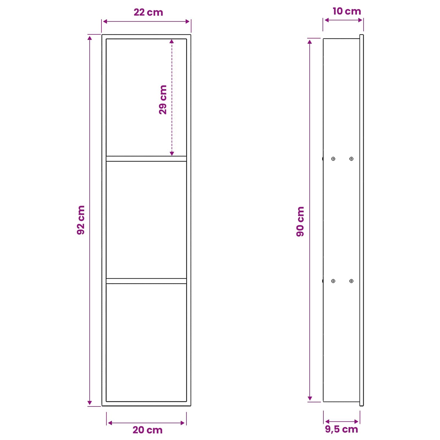 Shower Niche Silver 90 x 20 x 9.5 cm Stainless Steel