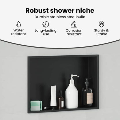 Shower Niche Black 45 x 30 x 9.5 cm Stainless Steel