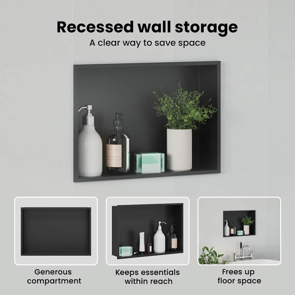 Shower Niche Black 45 x 30 x 9.5 cm Stainless Steel