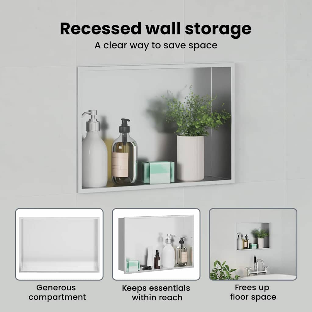 Shower Niche Silver 45 x 30 x 9.5 cm Stainless Steel