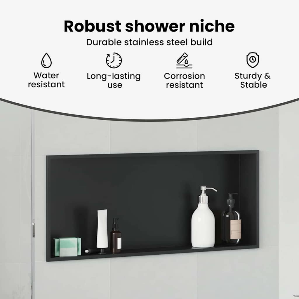 Shower Niche Black 75 x 30 x 9.5 cm Stainless Steel