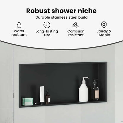 Shower Niche Black 75 x 30 x 9.5 cm Stainless Steel