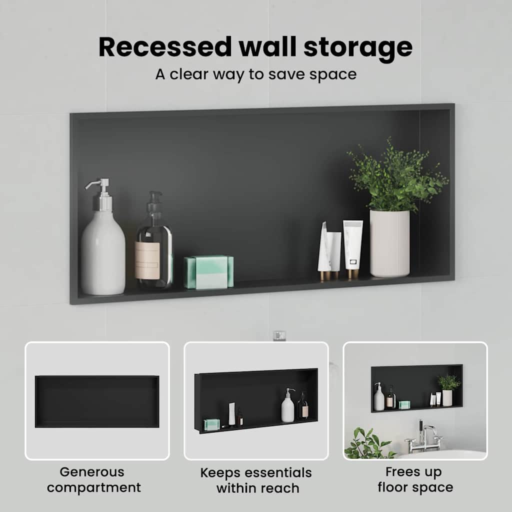 Shower Niche Black 75 x 30 x 9.5 cm Stainless Steel