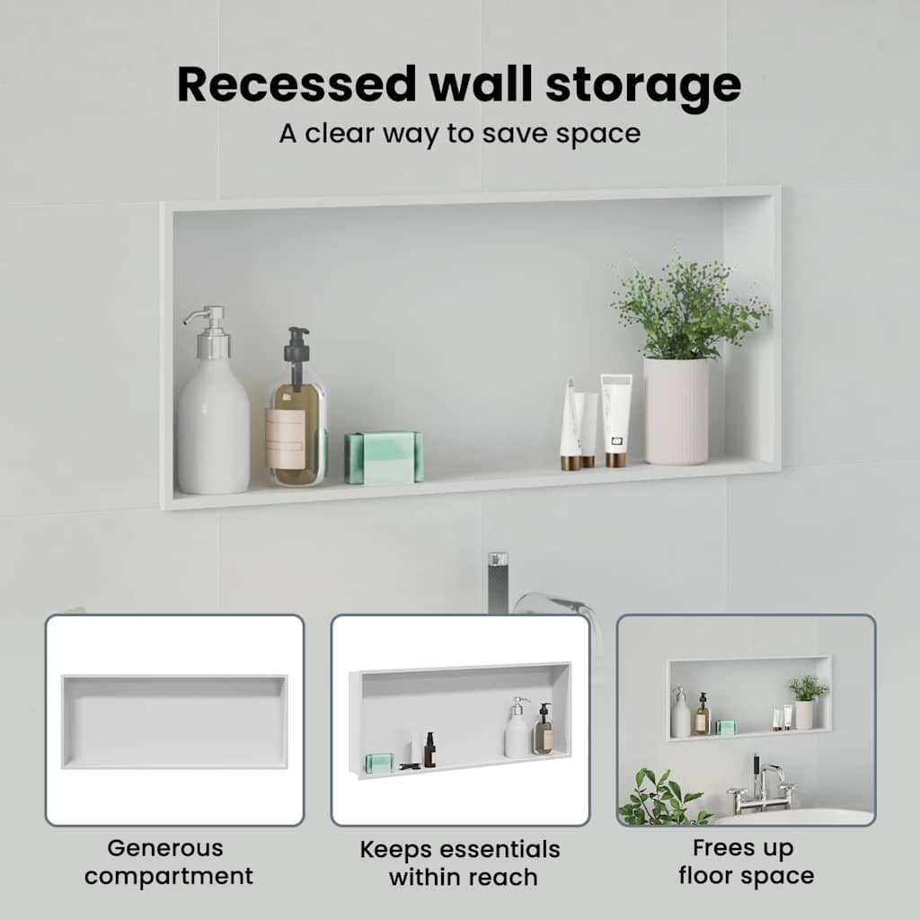 Shower Niche White 75 x 30 x 9.5 cm Stainless Steel