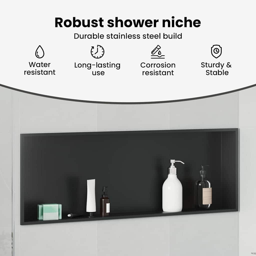 Shower Niche Black 90 x 30 x 9.5 cm Stainless Steel