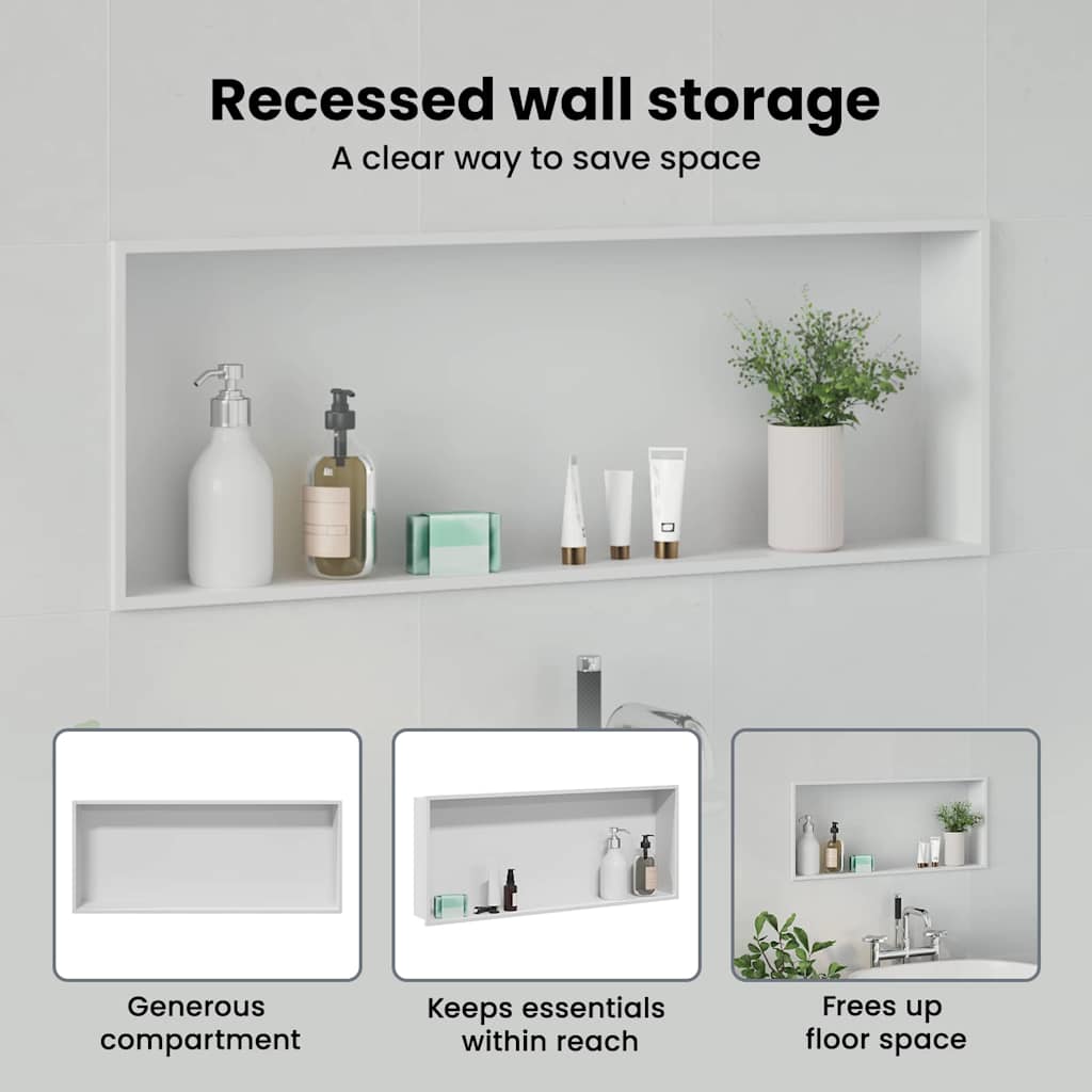 Shower Niche White 90 x 30 x 9.5 cm Stainless Steel