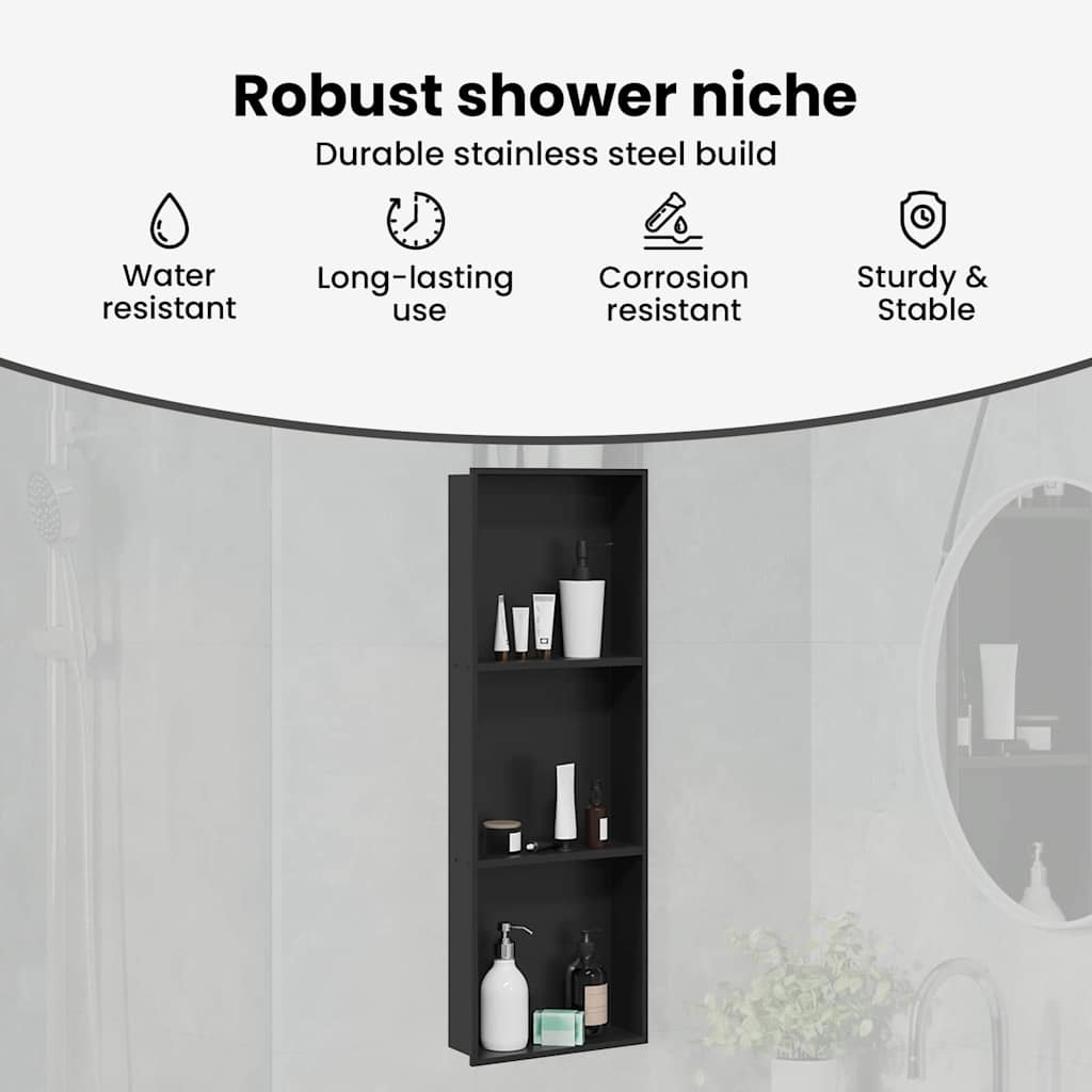 Shower Niche Black 92 x 32 x 10 cm Stainless Steel