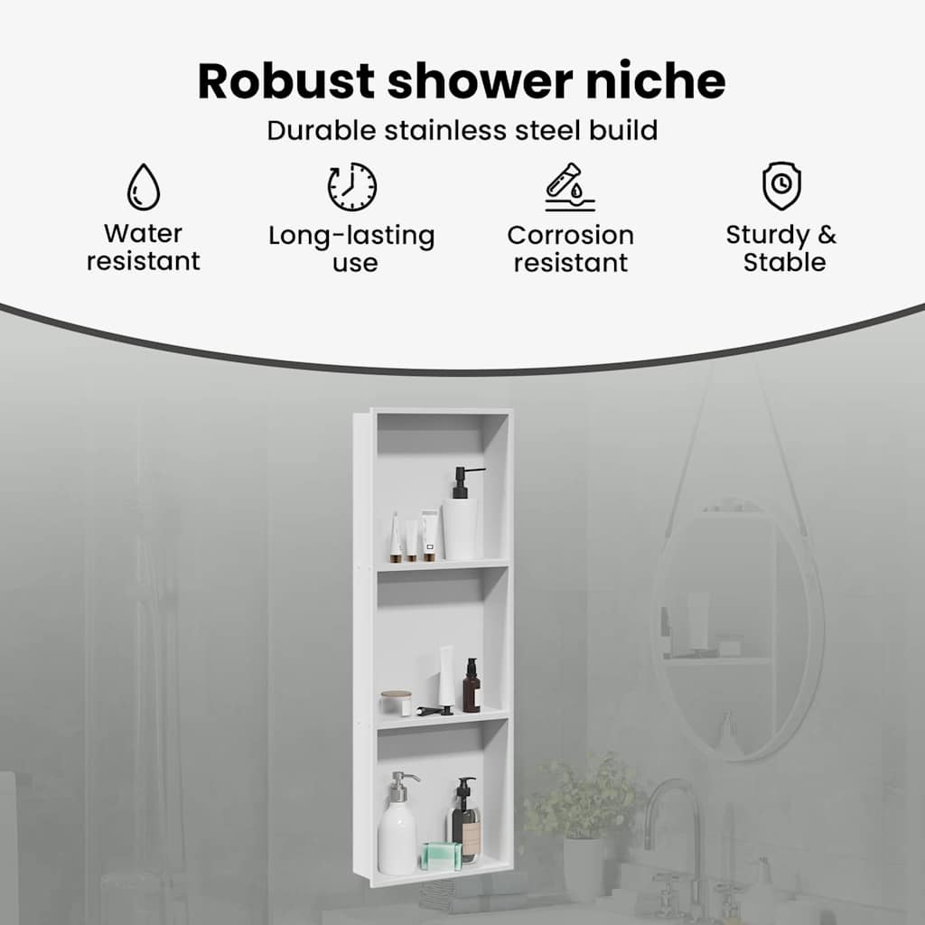 Shower Niche White 90 x 30 x 9.5 cm Stainless Steel