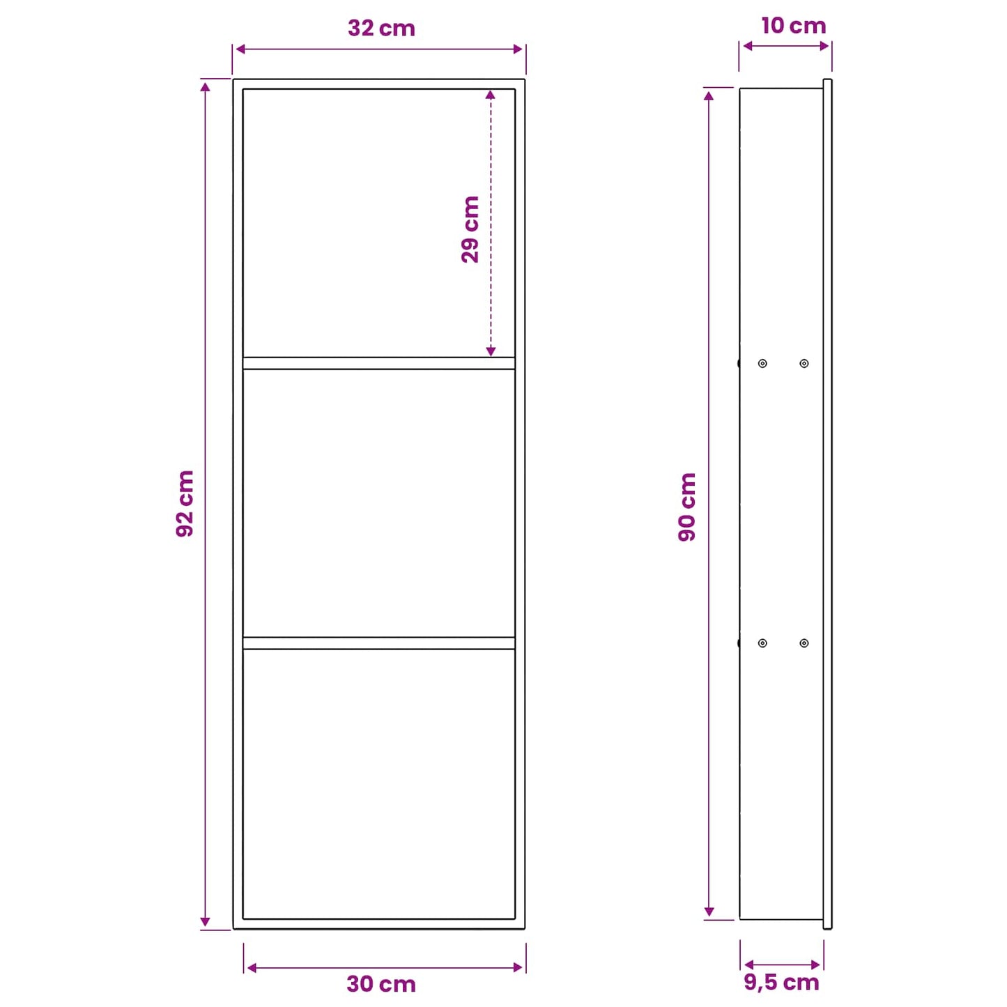 Shower Niche White 90 x 30 x 9.5 cm Stainless Steel