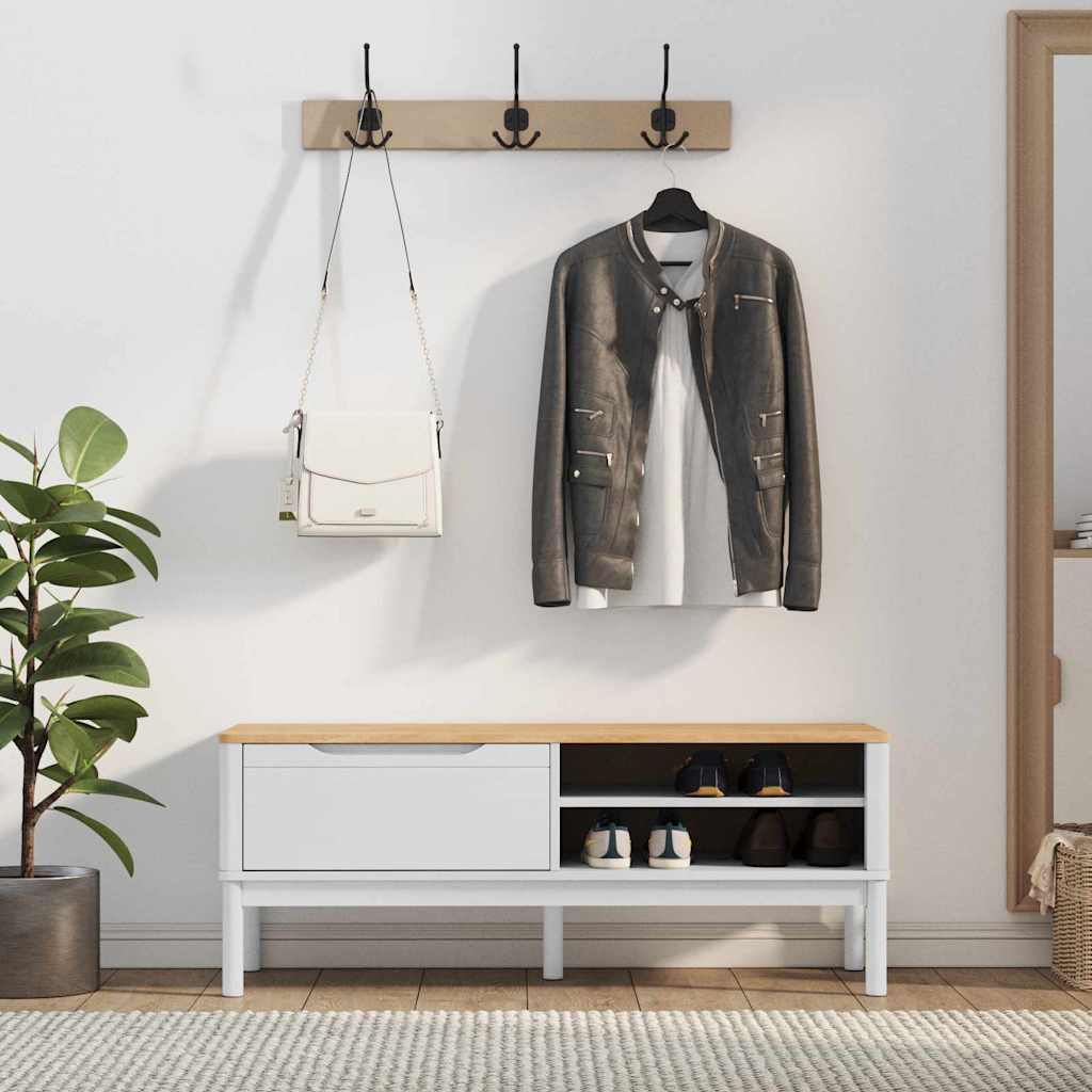 Hallway Bench FLORO White 115 x 40 x 45 cm Solid Pine Wood
