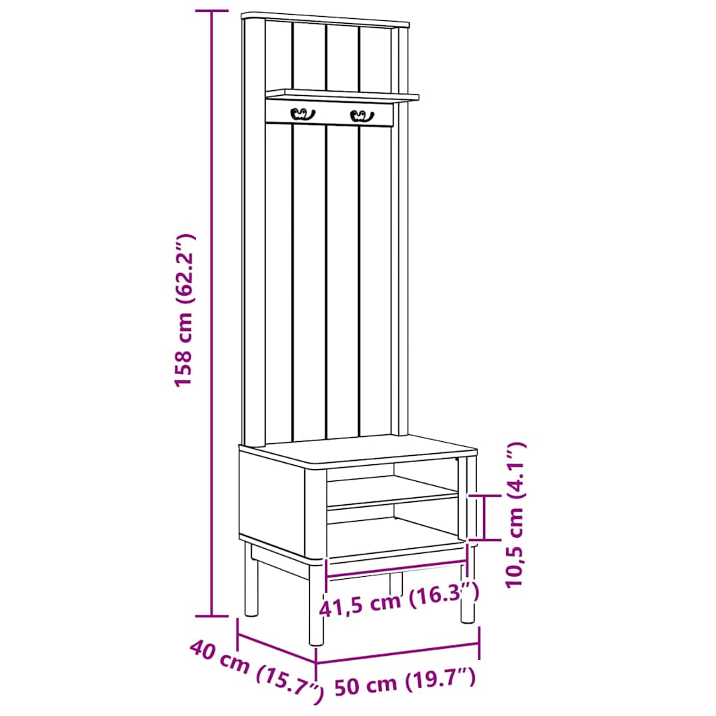 Hallway Cabinet FLORO White 50 x 40 x 158 cm Solid Pine Wood