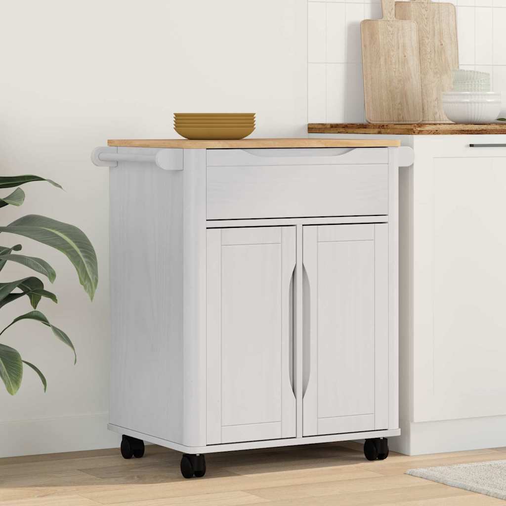 Kitchen Trolley FLORO White 72.5 x 45 x 80 cm Solid Pine Wood