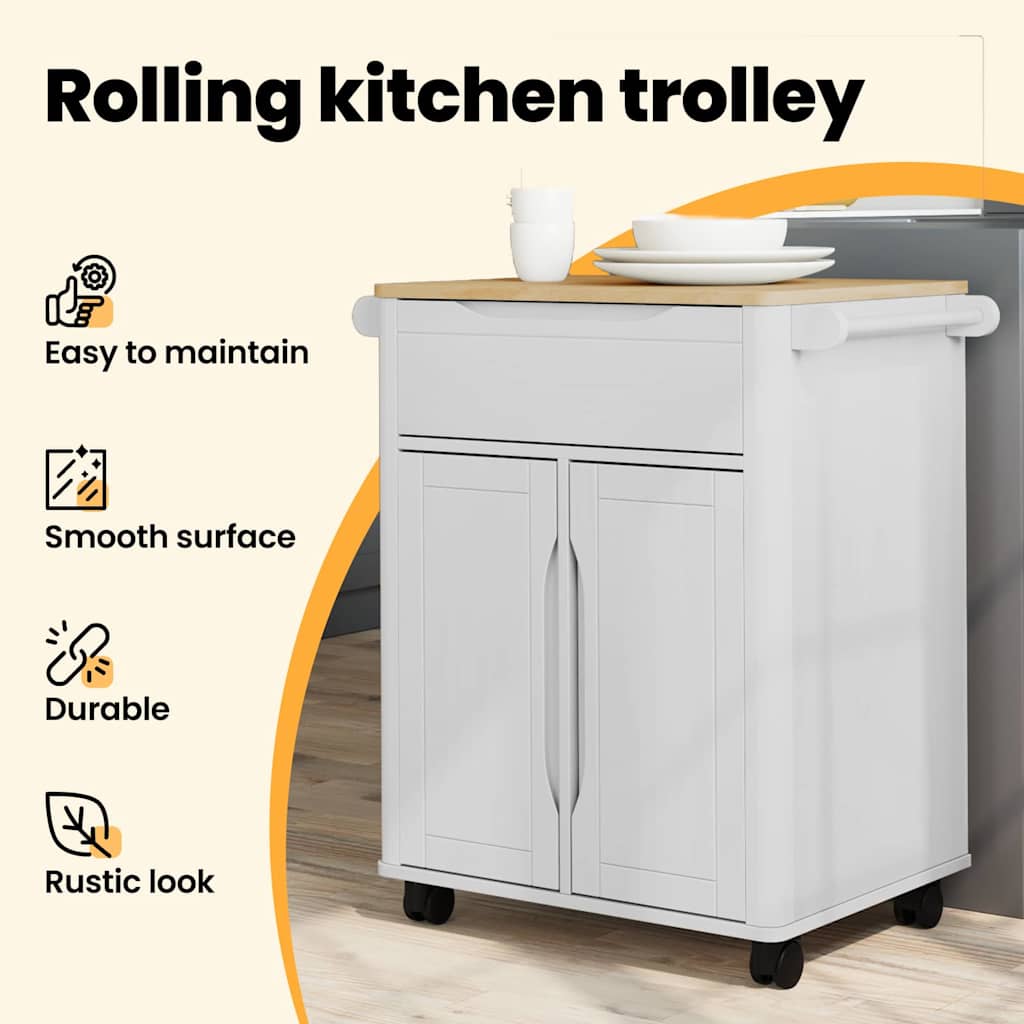 Kitchen Trolley FLORO White 72.5 x 45 x 80 cm Solid Pine Wood
