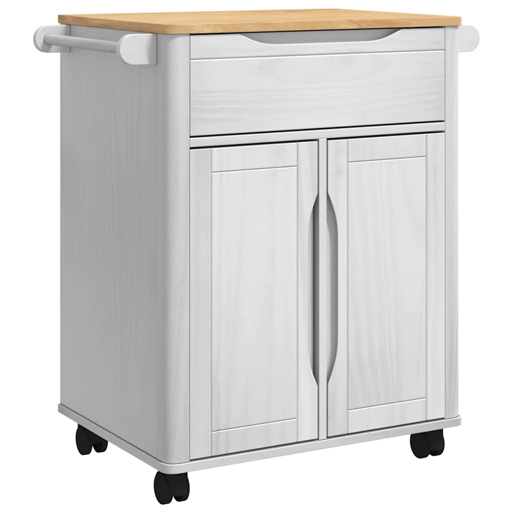 Kitchen Trolley FLORO White 72.5 x 45 x 80 cm Solid Pine Wood
