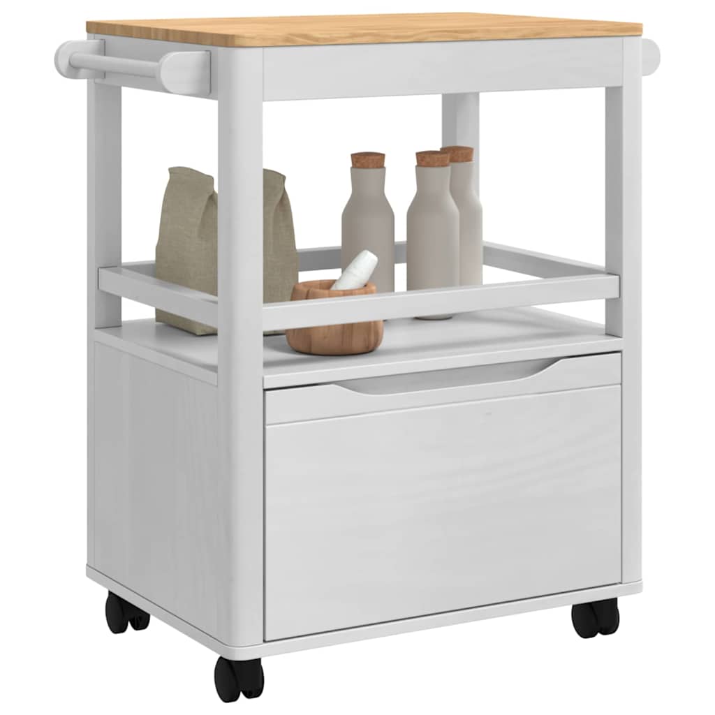 Kitchen Trolley FLORO White 72.5 x 45 x 80 cm Solid Pine Wood