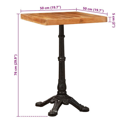 Bistro Table Brown 50 x 50 x 76 cm Solid Acacia Wood